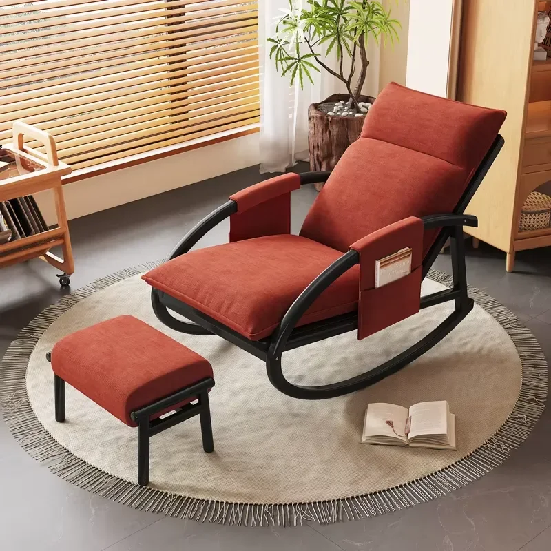 Nordic Modern Luxury Living Room Chair Sofa Swing Lounge Single Lazy Chaise Lounge Upholstered Adult Bedroom Relaxing Wooden
