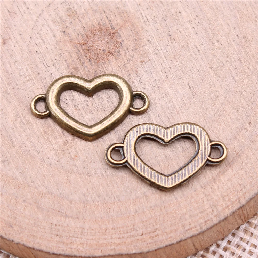 40pcs 18x11mm Antique Bronze Color Heart Connector Charms For Jewelry Making A13504