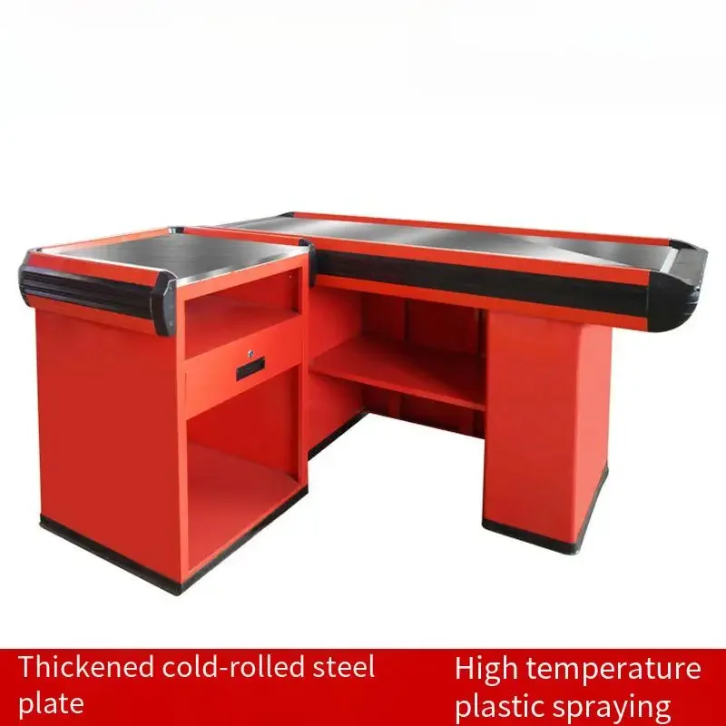 Luxury Stainless Red Small Shop Convenience Store Supermarket Shelf Checkout Front Reception Desk Modern Office 150CM Furniture