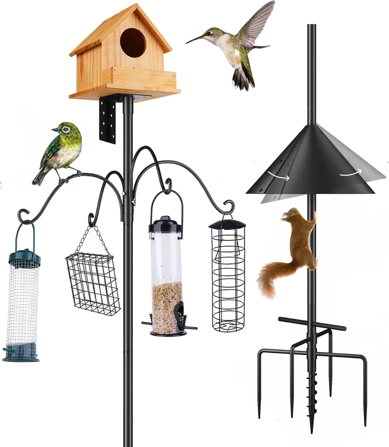 

92 Inch Heavy Duty Bird Feeder Pole with Squirrel Baffle, 4 Hooks for Garden Decoration