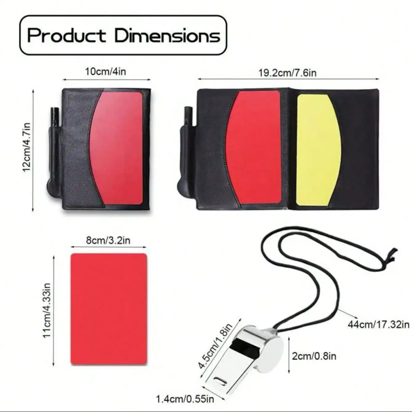 Football Referee Whistle Kit with Stainless Steel Whistle Red And Yellow Cards Notebook And Pencil Set for Sports Officials