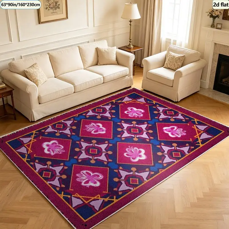 1 piece traditional geometric floral woven carpet, soft and comfortable, suitable for all seasons, lightweight and easy to maintain, ideal for living room, bedroom, dining room, entryway decor, great for autumn and winter