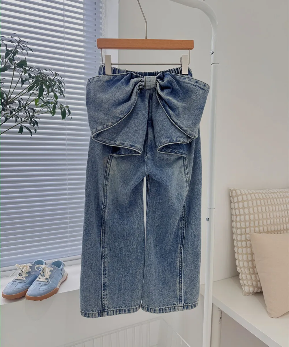 

spring kids girls clothes Stylish jeans Big bowknot soft and straight-cut jeans Parent-child pants mother and daughter pants