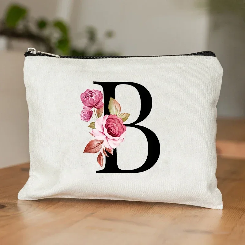 26 Letters Flower Makeup Bag Printed Bridesmaid Wedding Gift Graduation Teacher\'s Day Gift Storage Bag Travel perfume Side Bag