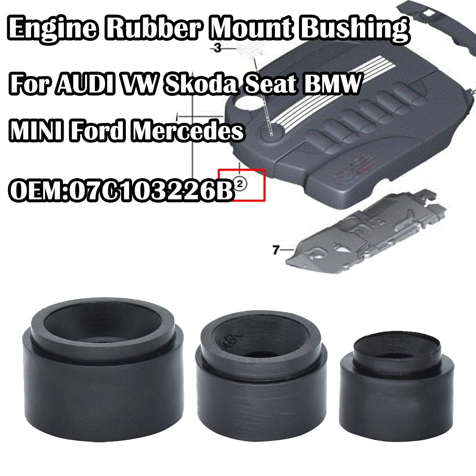 

Black Car Engine Rubber Mount Bushing For AUDI VW Skoda Seat BMW MINI Ford Mercedes Cover Clip Grommet Support Bungs 07C103226