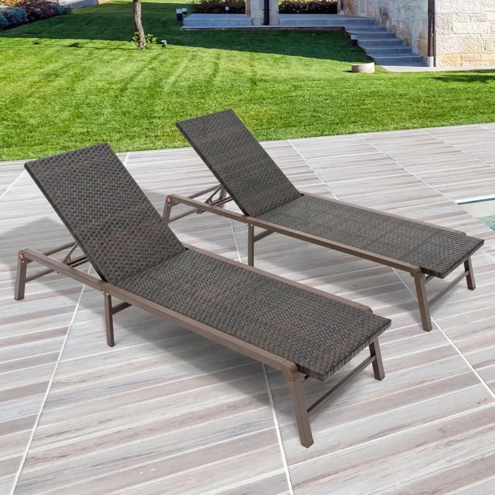 

Outdoor Chaise Lounge Set of 2, Assemble-Free Aluminum Lounge Chairs for Poolside Outside Sunbathing, Backyard Lay Flat Patio