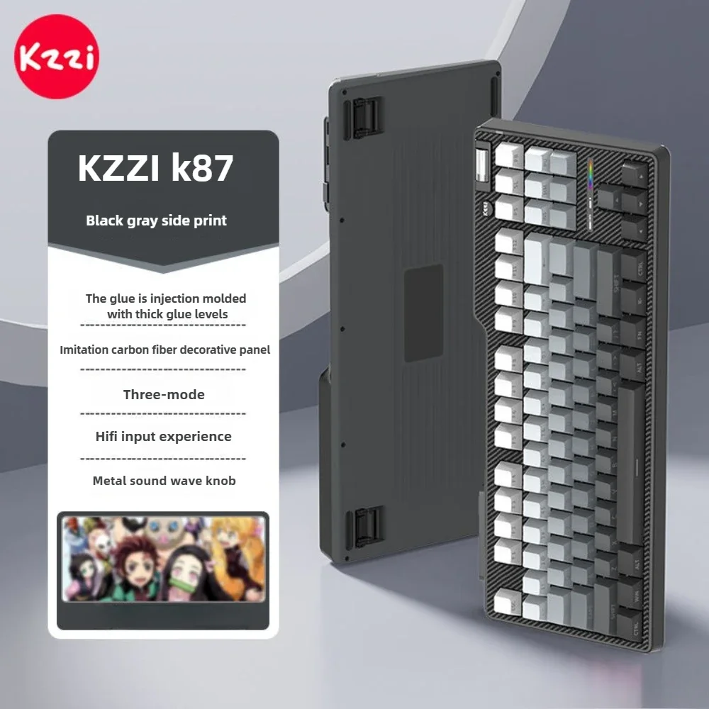 KZZI K87 Mechanical Keyboard,TKL Custom Hot Swap Keyboard with Side Print Keycap,2.4G/BT/USB-C Mechanical Keyboard for Win/Mac