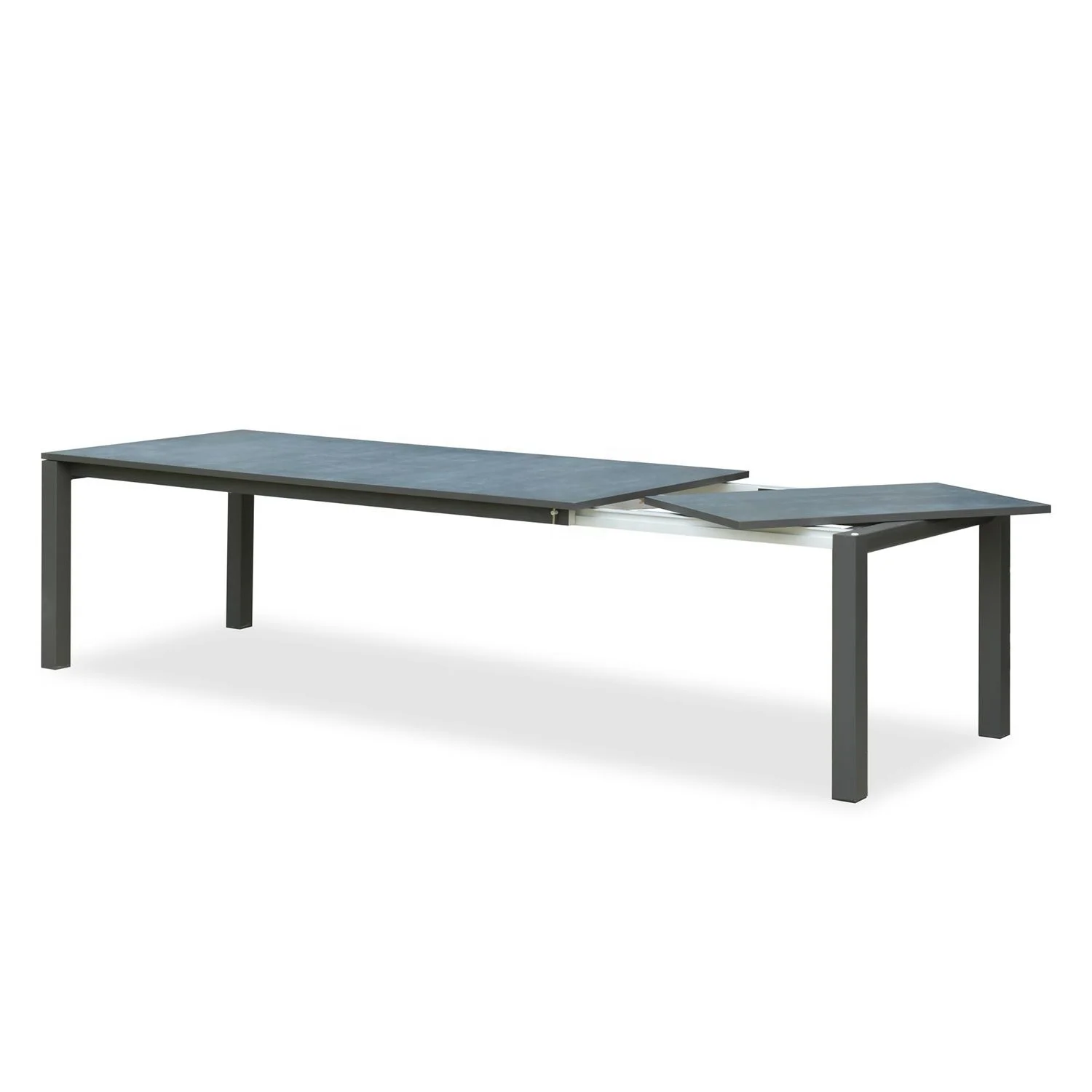 Ready Ship Outdoor Furniture Foshan Extendable Dining Table Chair Set Metal Frame Glass Top 10 Chairs Modern Design Waterproof