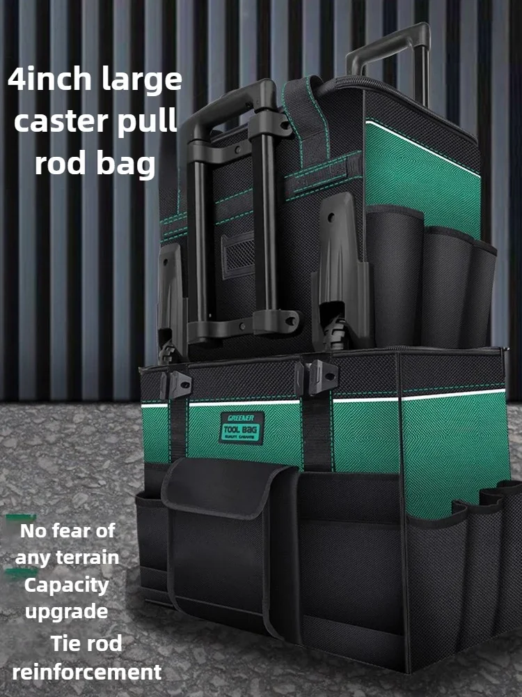 Pull Rod Tool Bag Wheel Portable Organizer Mechanic Toolbag Large Oxford Heavy Duty Tool Bags Thick Wear-resistant Toolbox