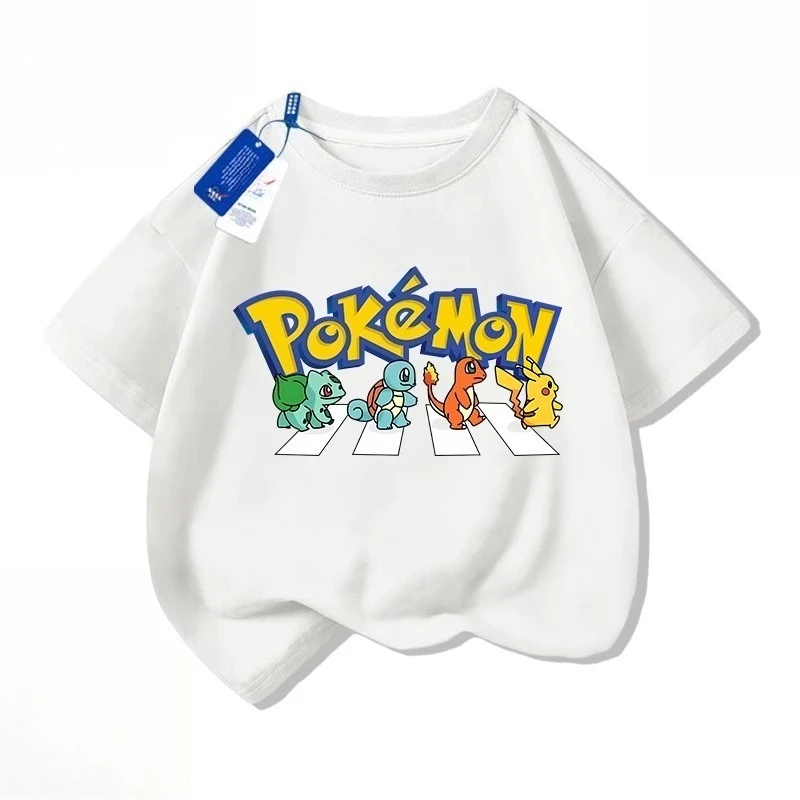 Детские рождественские подарки из чистого хлопка с рукавами-лодочками для мальчиков, летняя детская футболка с героями мультфильмов, топ для мальчиков, одежда с рисунком Покемона Пикачу