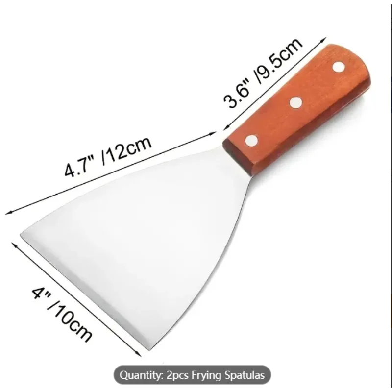 

2-Pack Stainless Steel Spatulas with Wooden Handles - Heat-Resistant BBQ Tools for Grilling, Pizza, Steak, Pancakes, Burgers - S