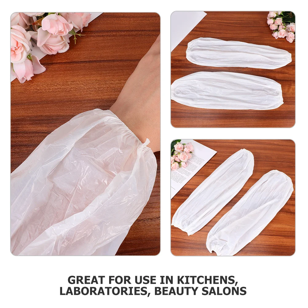 100 قطعة من أغطية أكمام أذرع تبريد بلاستيكية للاستعمال مرة واحدة مقاومة للماء متينة للرجال والنساء في المطابخ والمختبرات والصالونات والأكمام البلاستيكية