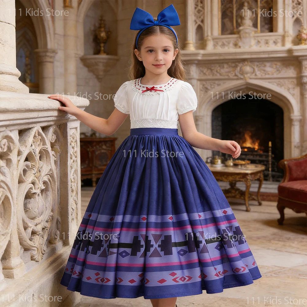 Girls Summer Dress Luisa Cosplay Costume for Halloween Party Princess Encanto Purple Dress with Headband Children Birthday Gifts