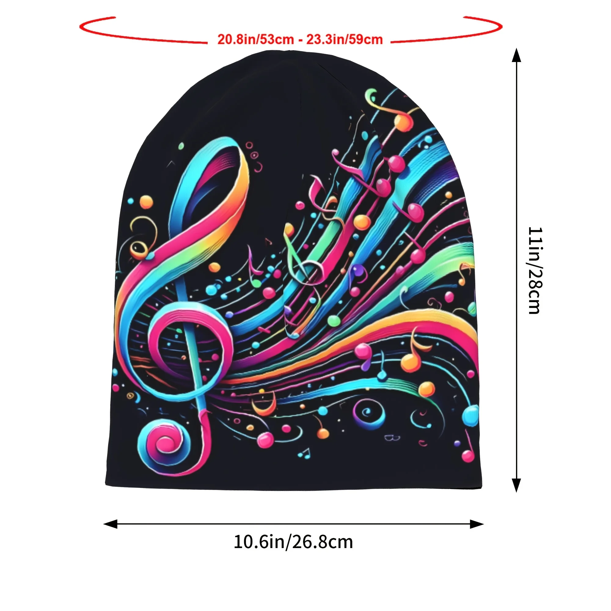 Customization Black Music & Treble Clef Beanie Hat - Soft Stretchy, Hand Washable, Elastic For Concerts, Birthdays, Daily Wear,