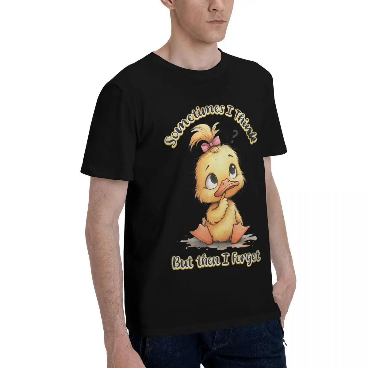 Cute Duckling Thinking Print Sports Top tee Vintage Activity competition Championship Novelty USA Size