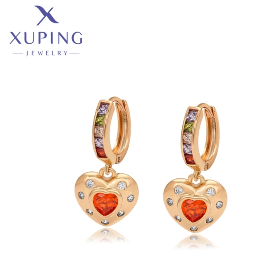 Xuping Jewelry New Arrival Fashion Love Heart Shape Vintage Gold Color Hoops Earrings for Women Schoolgirl Party Gift X000788245