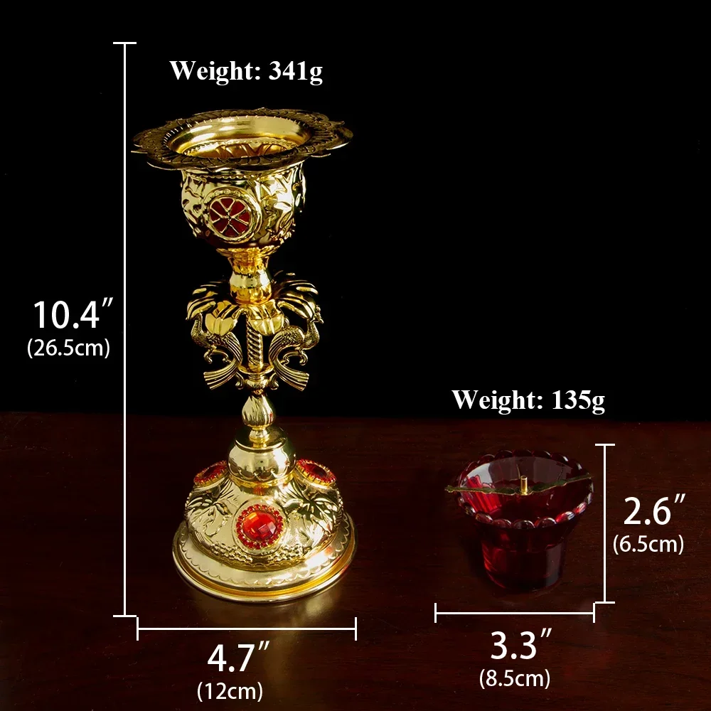 

Orthodox Church Prayer Vigil Lamp Gold Plated Candle Holder Church Home Table Candlestick With Oil Glass Cup Religion Item Gift