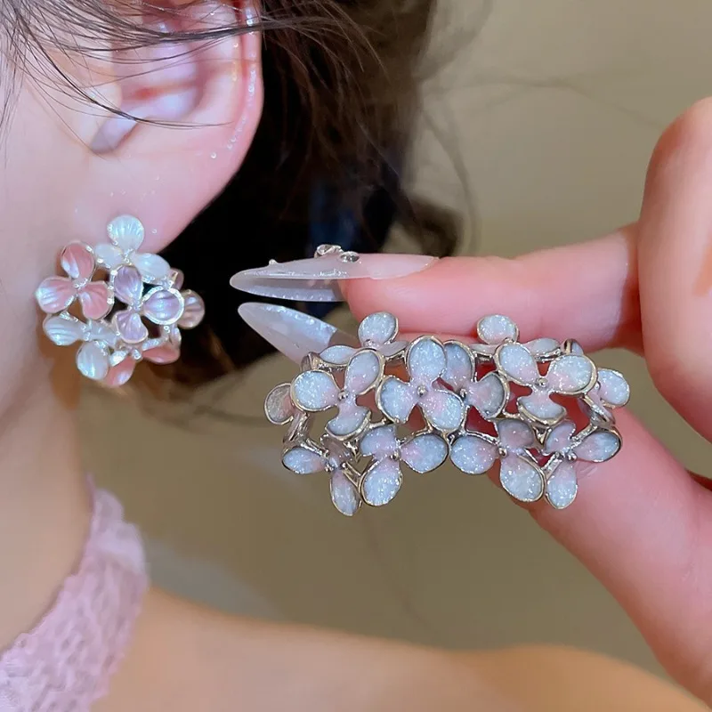 

Minar Temperament Gradient Multicolor Enamel Hollow Out Metallic Flowers Drop Earrings for Women Silver Plated Copper Jewelry