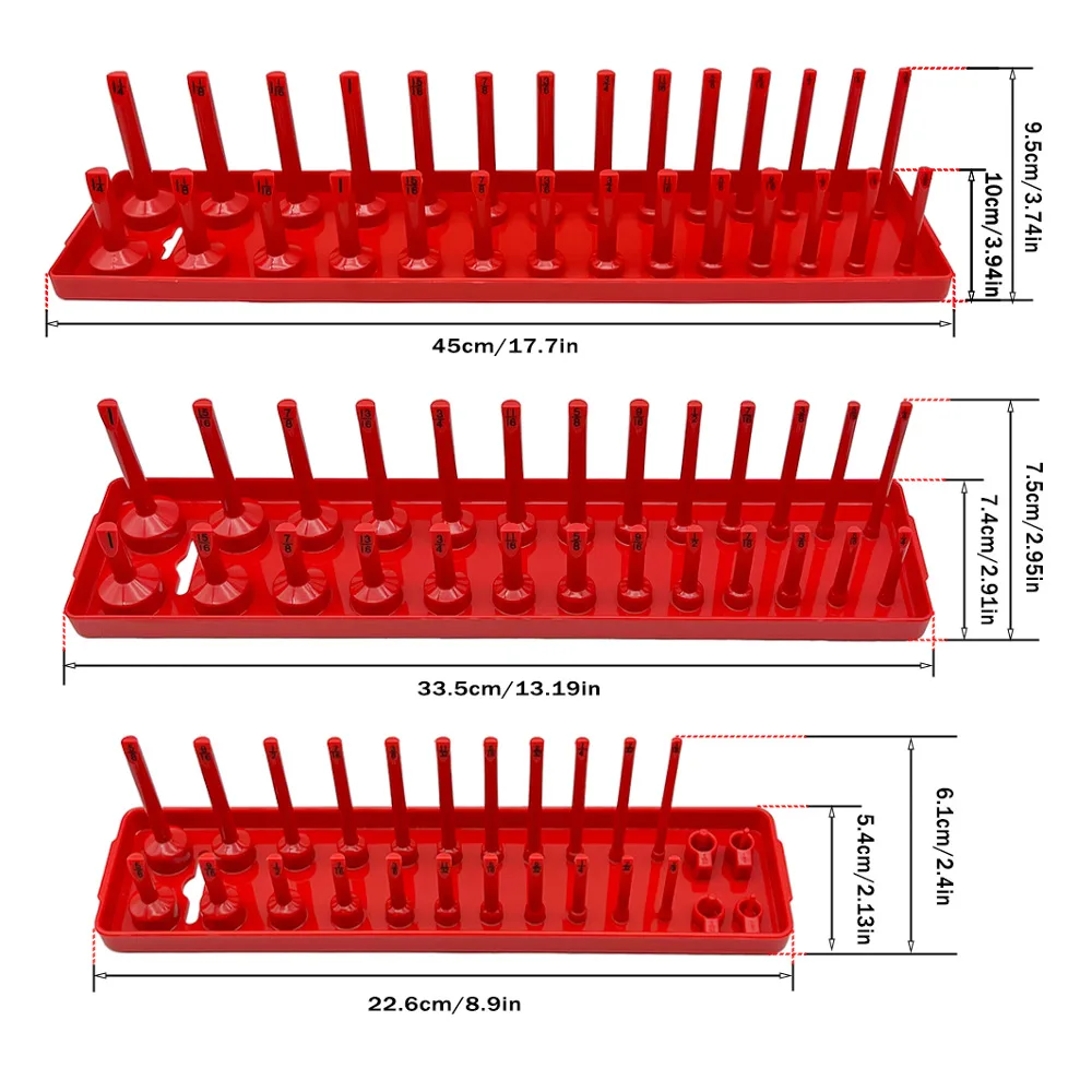 3 sztuk 90 gniazda Metric/SAE uchwyt na wtyczkę tacy napęd bezpośrednie szyny Rack Toolbox 3 sztuk/zestaw metryczne/SAE gniazda