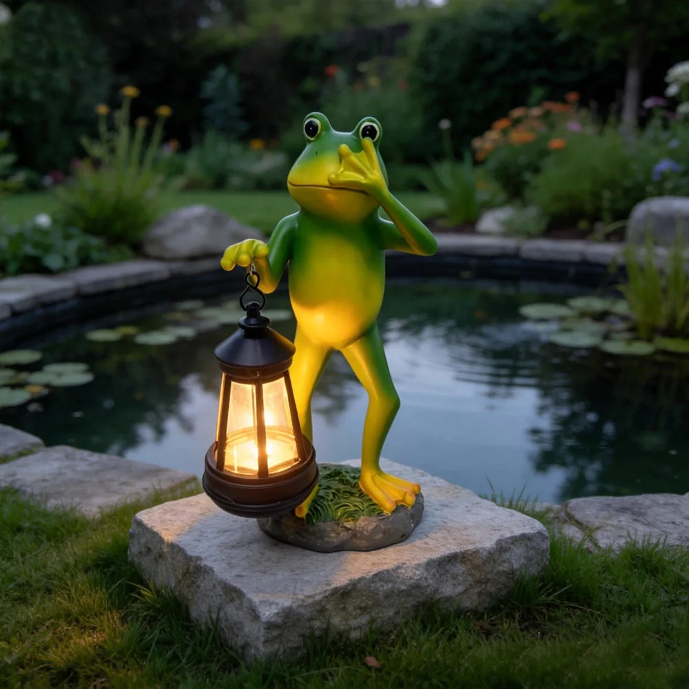 Statue de grenouille solaire avec lanterne, décoration de jardin extérieure, figurine d'animal en résine imperméable, décoration de patio, pelouse, allée