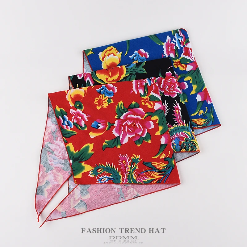 شمال شرق زهرة كبيرة الثلاثي الحجاب أداء الملحقات كبيرة القطن مربع وشاح الرجعية العرقية نمط حقيبة عقال