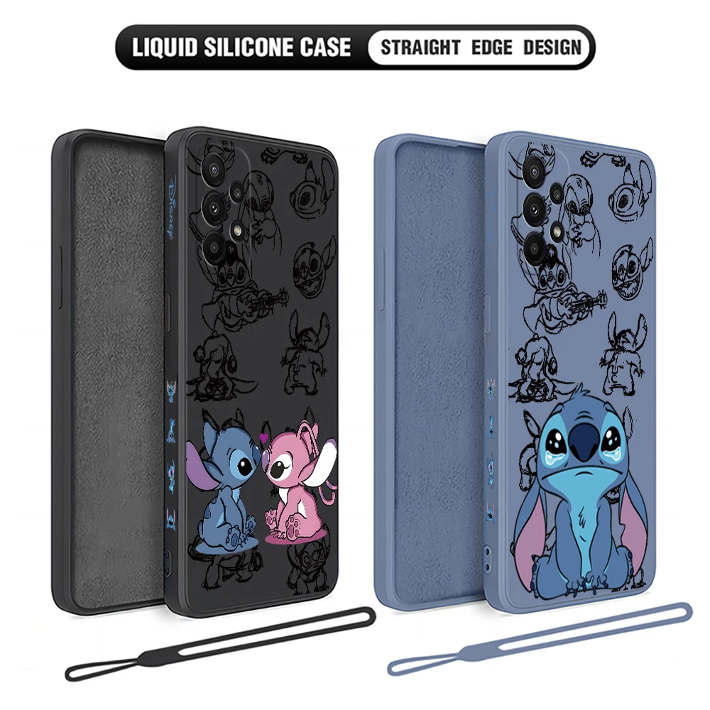 Cute couple Stitch Phone Case For OPPO Reno 3 4 8 8T 8Z 7 7Z 6 5 Pro Plus 4G 5G Liquid Soft Silicone Cover With Hand Strap