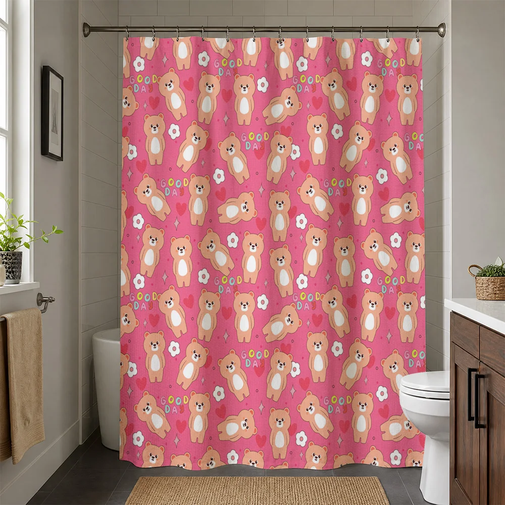 Waterproof Panda Shower Curtain Pink Cute Kids Bathroom Decor Liner Shower Curtain for Novelty Bathing Supplies