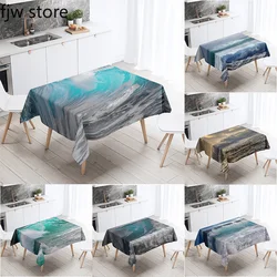 Blue Wave Printed Rectangular Tablecloth Stain Resistant Waterproof Kitchen Restaurant Banquet Table Cloth Home Decor