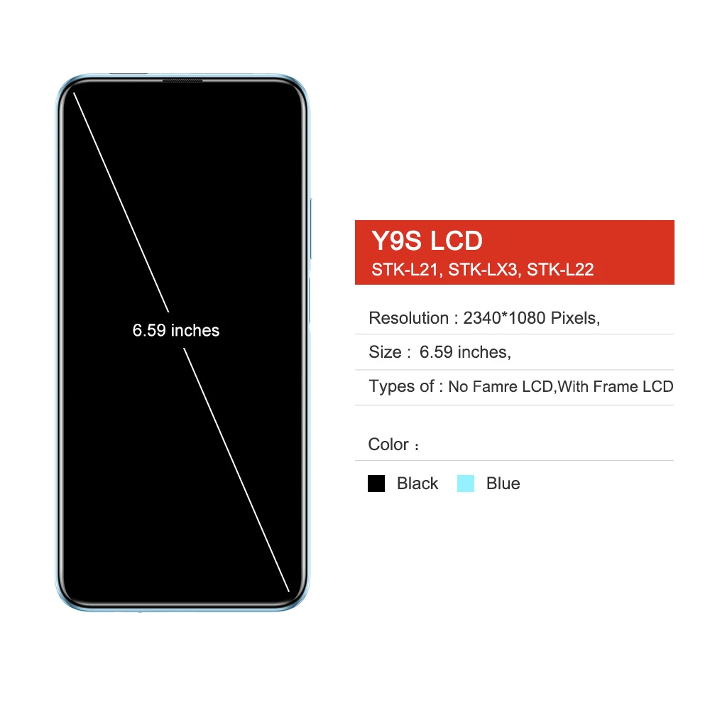 6.59 inch Y9S Display Replacement With Frame For Huawei Y9S LCD Display Touch Screen Digitizer Assembly
