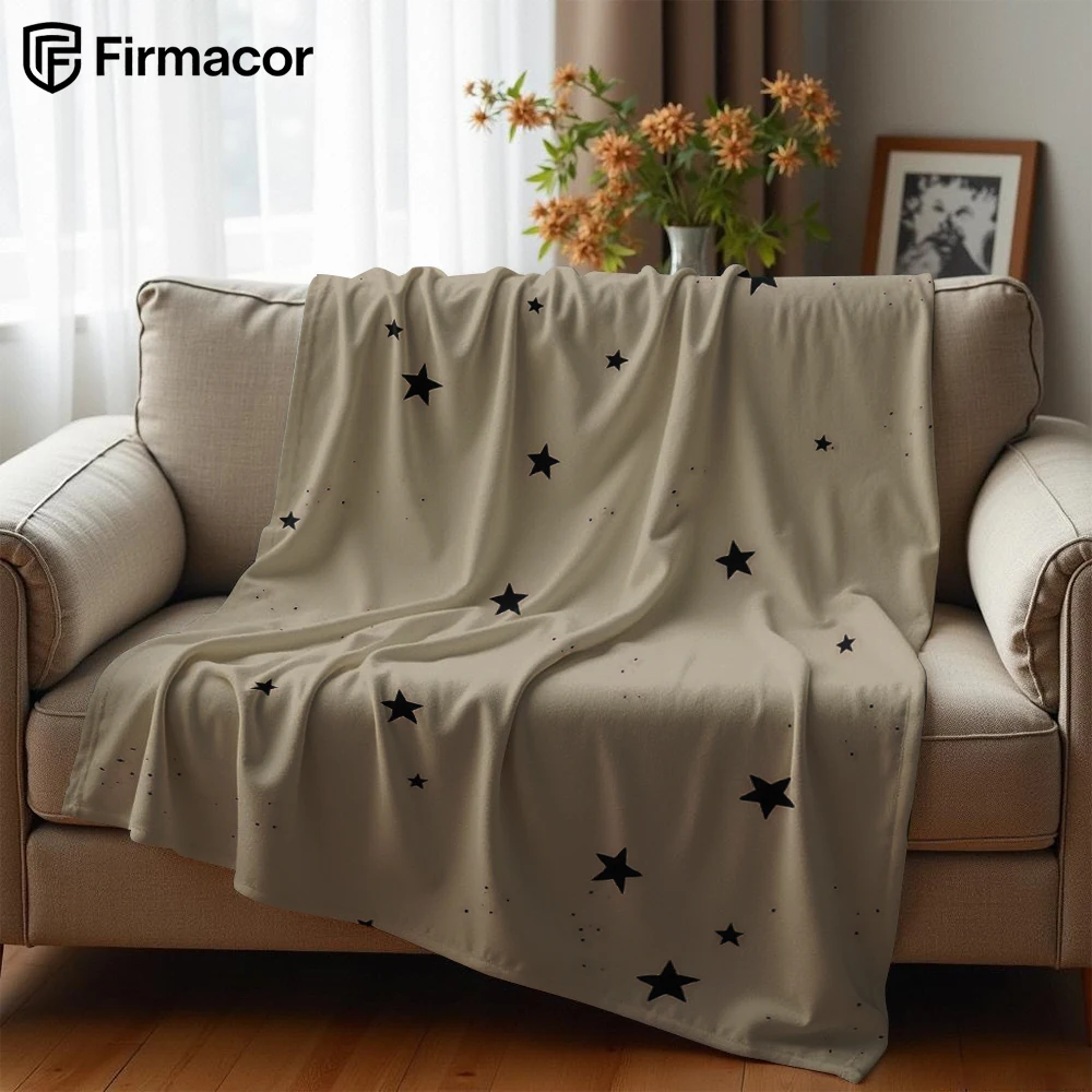 Beige Black Stars Cartoon Anime Print Flannel Blanket Soft Warm Throw for Kids Bedroom Sofa Bed Christmas Office Car