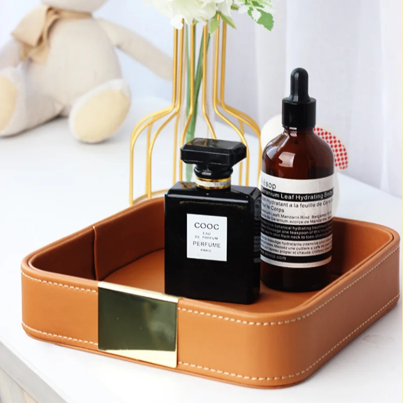 

New Leather Desktop Storage Tray Square Storage Key Tray European Jewelry Leather Drawer