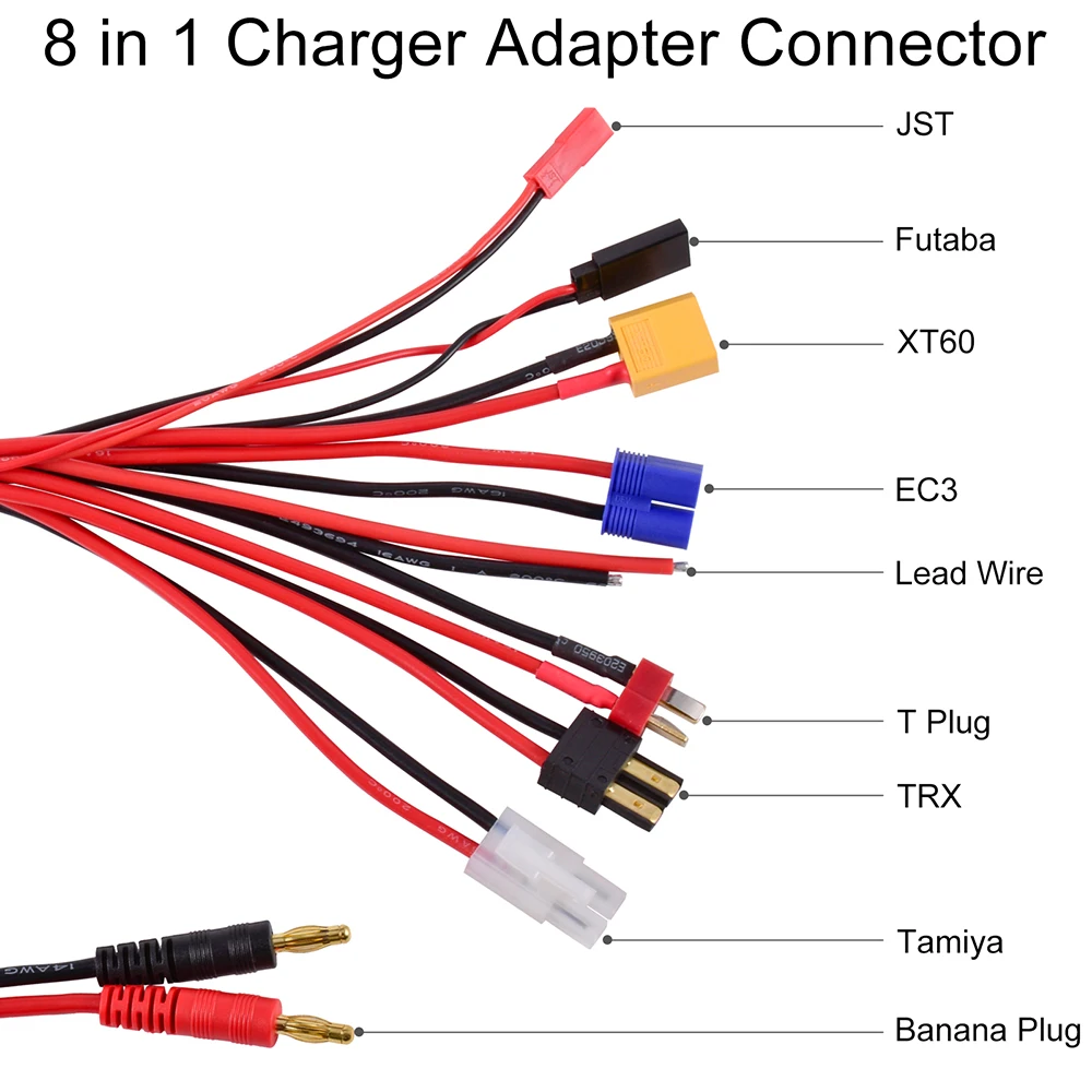 RC Charger Adapter Connector 8 In 1 Charger 4.0mm Banana/XT60 TRX Tamiya Lipo for RC Car Drone Imax B6 B6AC Battery Connector