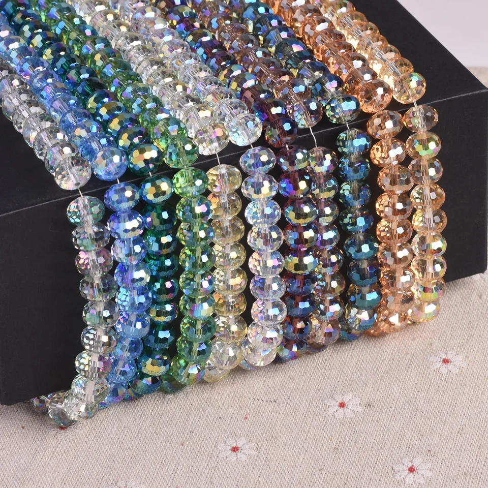 Perles rondes en verre de cristal clair et lisse, 4/6/8/10/12mm, amples, 15 pouces, pour la fabrication de bijoux, accessoires de Bracelet à faire soi-même  36