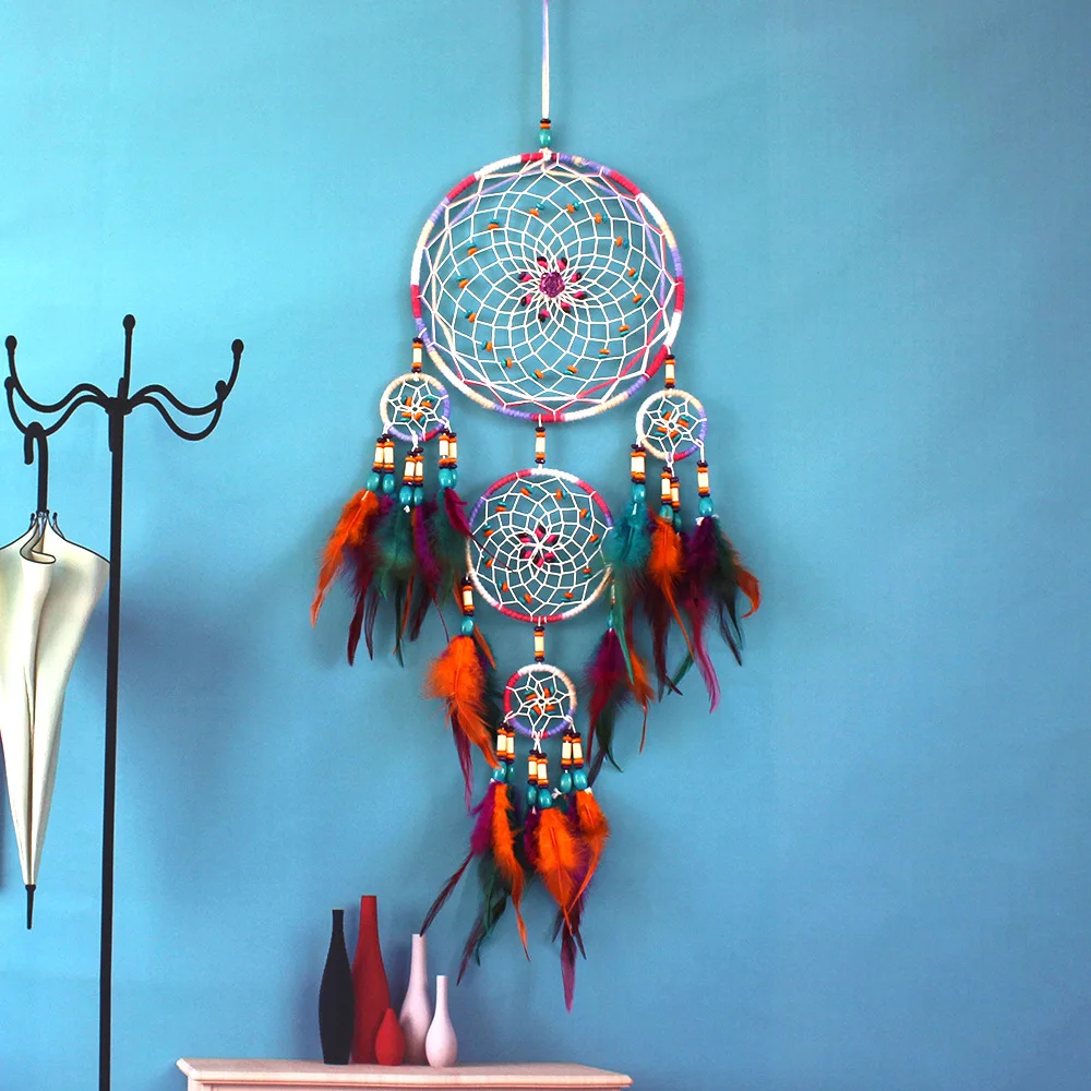 NEW colorful and five ring Dreamcatcher creative handmade pendant living room bedroom decoration wall hanging