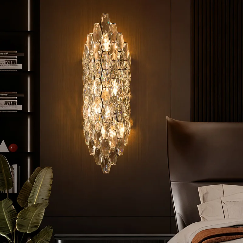 Gold Stainless Steel Clear Crystal LED Wall Sconce Art E14