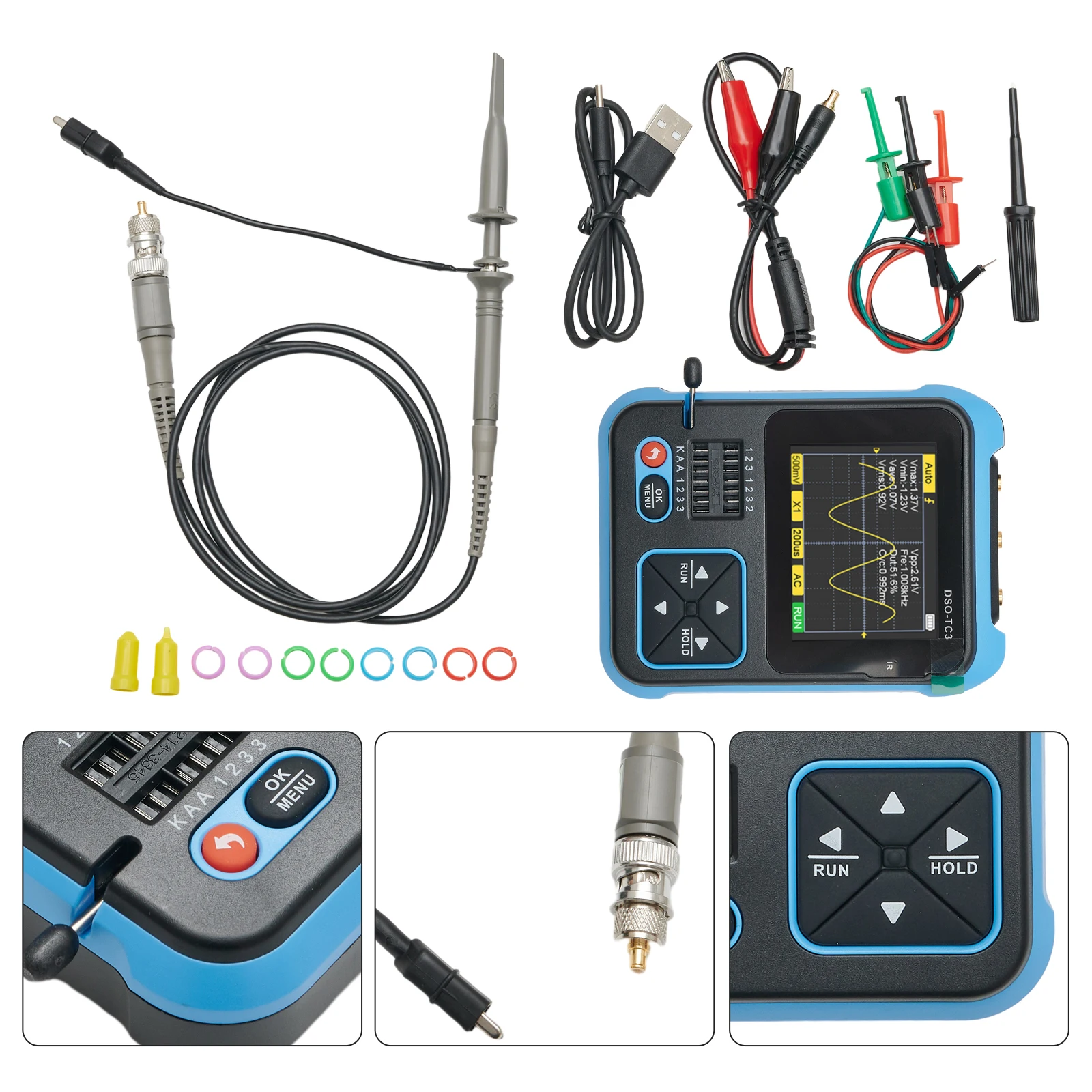 DSO TC3 Portable 3 in 1 Digital Oscilloscope Transistor Tester Function Signal Generator with Long Battery Life