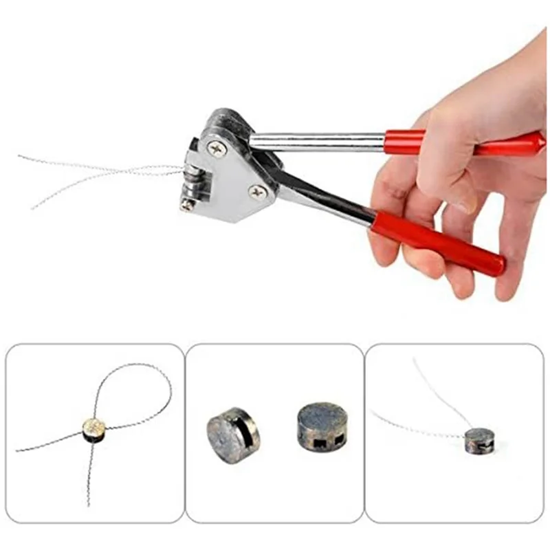 Tools 100Pcs Round Lead Seals Beans 8mm Diameter, 100 Pcs Steel Wire, 1Pcs Sealing Crimper with Red Plastic Coated Handle