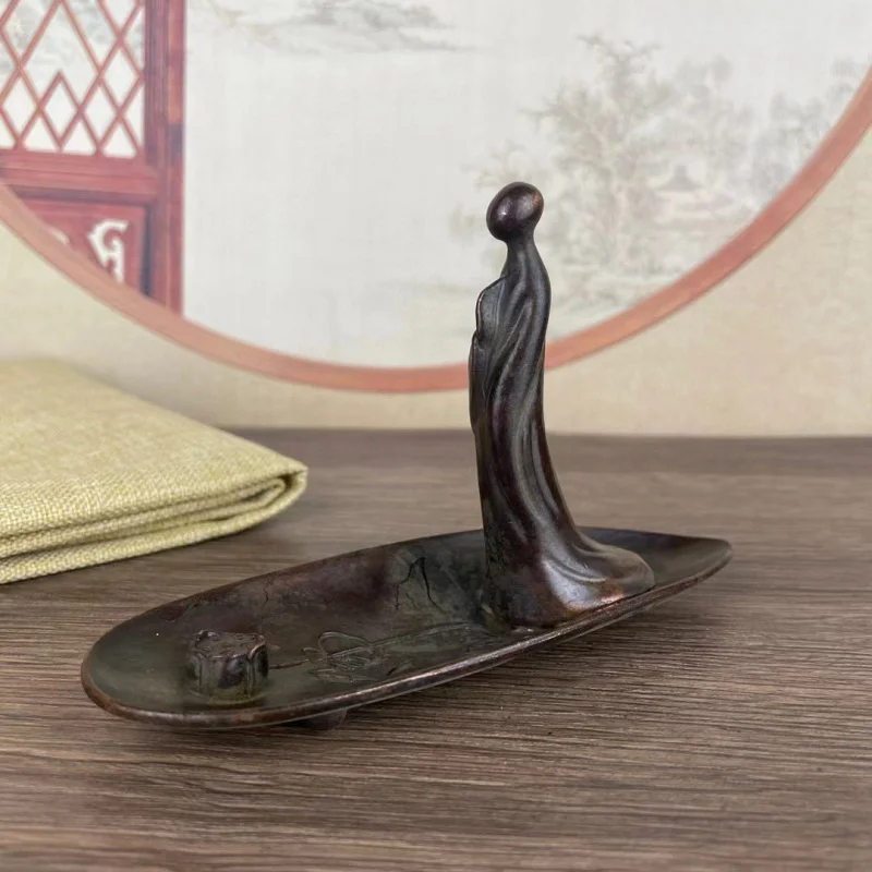 Zen Buddha Incense Holder Ornament Chinese Classical Zen Ornament One Boat Incense Holder Tea Ceremony Tea Set Metal Casting Ant