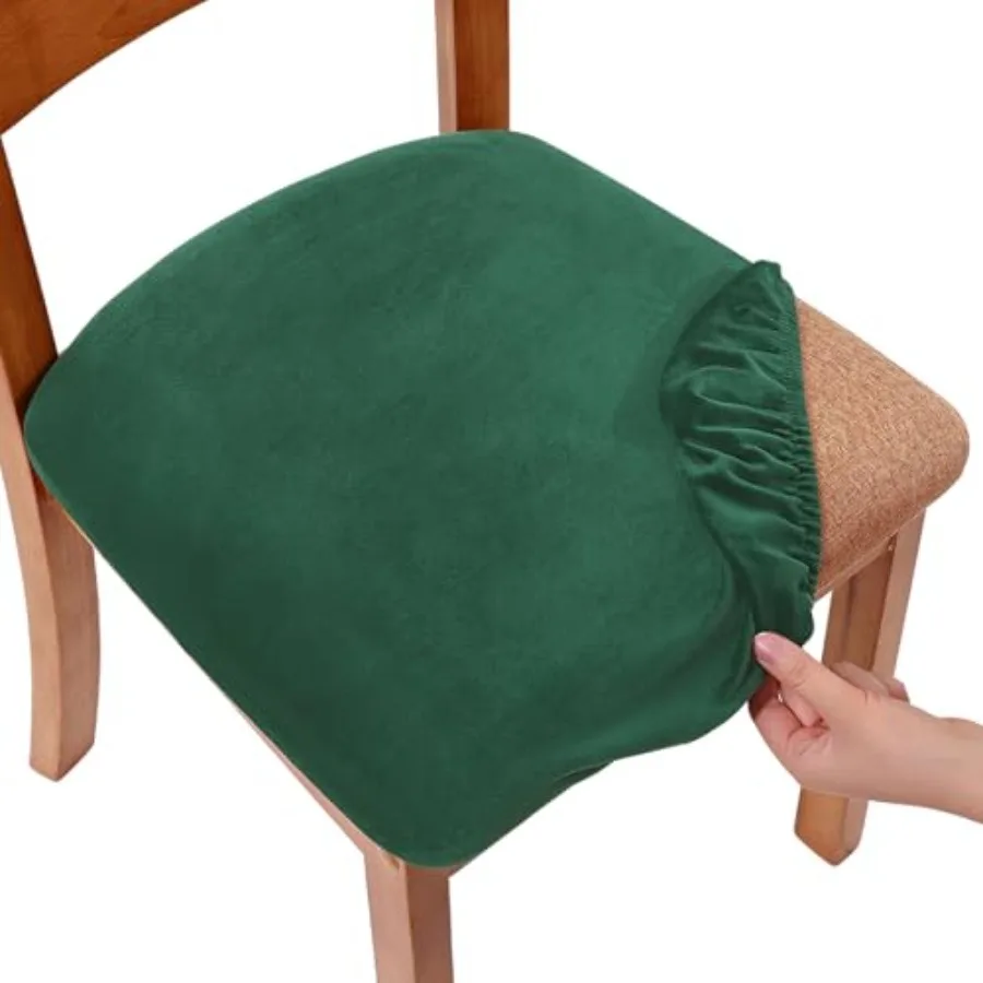 

Velvet Seat Covers for Dining Room Chair, Stretch Fit Removable Washable Chair Seat Cushion Protector Slipcovers with Ties