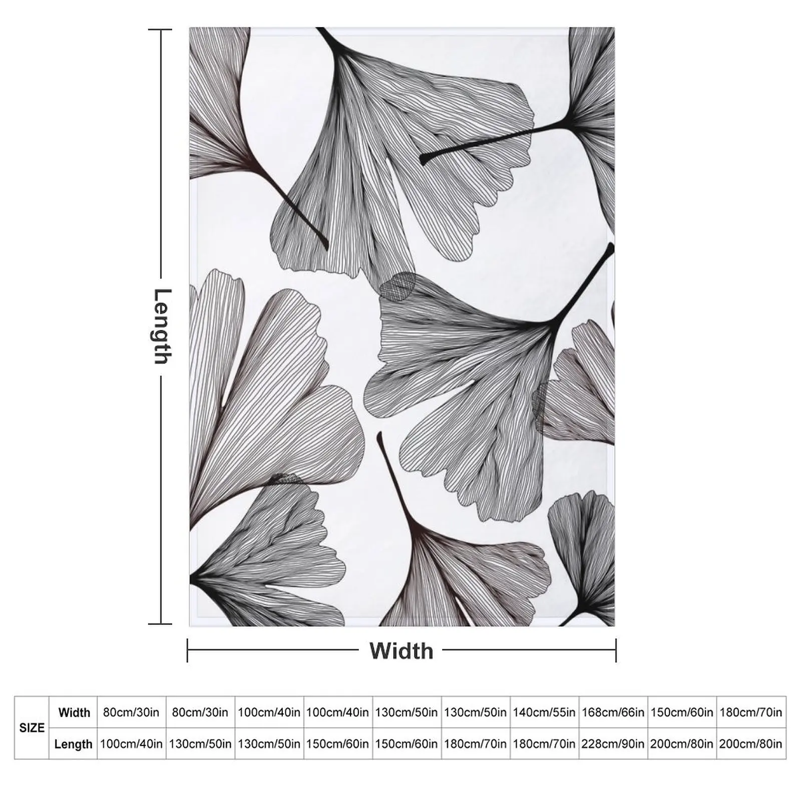 Ginkgo leaves black and white drawing Throw Blanket couch cozy soft plush fuzzy picnic outdoor blanket