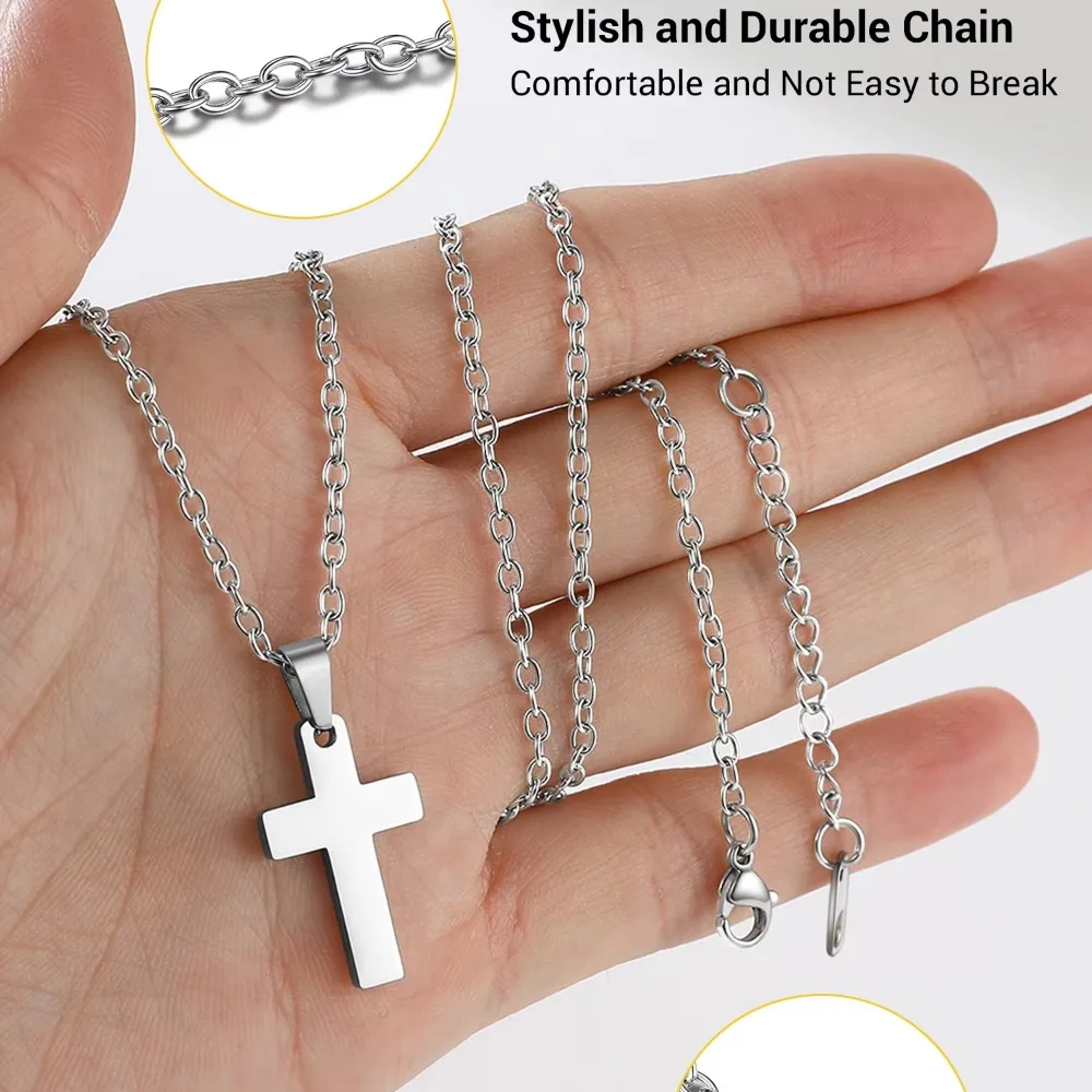 U7 Cross Necklaces for Man Woman Stainless Steel Rolo Link Chain Religious Christian Size S/L Crucifix Religious Jewelry P1218