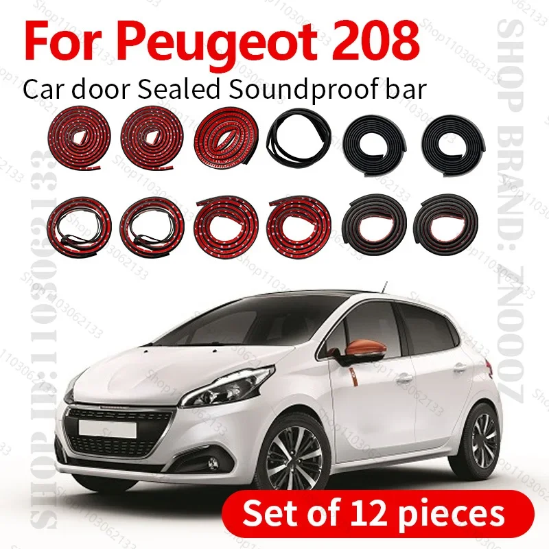 For 2012-2025 Peugeot 208 Car Door Seal Strip Rubber Double Layer Sealing Protector Soundproof Strip Dustproof Seal Strip 12PCS