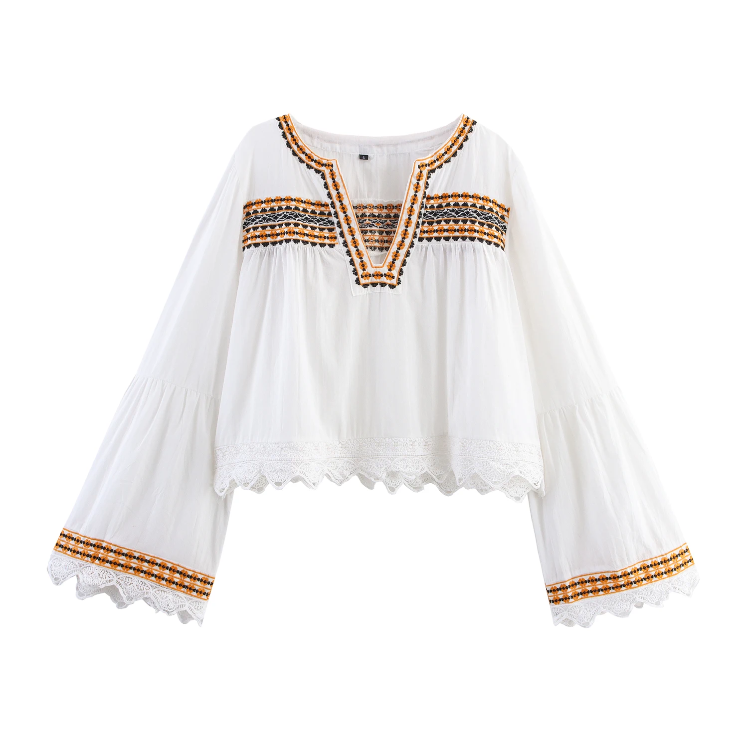 

Women's clothing autumn new product elegant simple and versatile casual and fashionable embroidered long-sleeved V-neck shirt