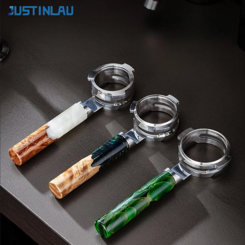 JUSTINLAU Bottomless Portafilter 51mm 54mm 58mm 304 Stainless Steel Coffee Handle Wooden Resin Grip for Espresso Machine