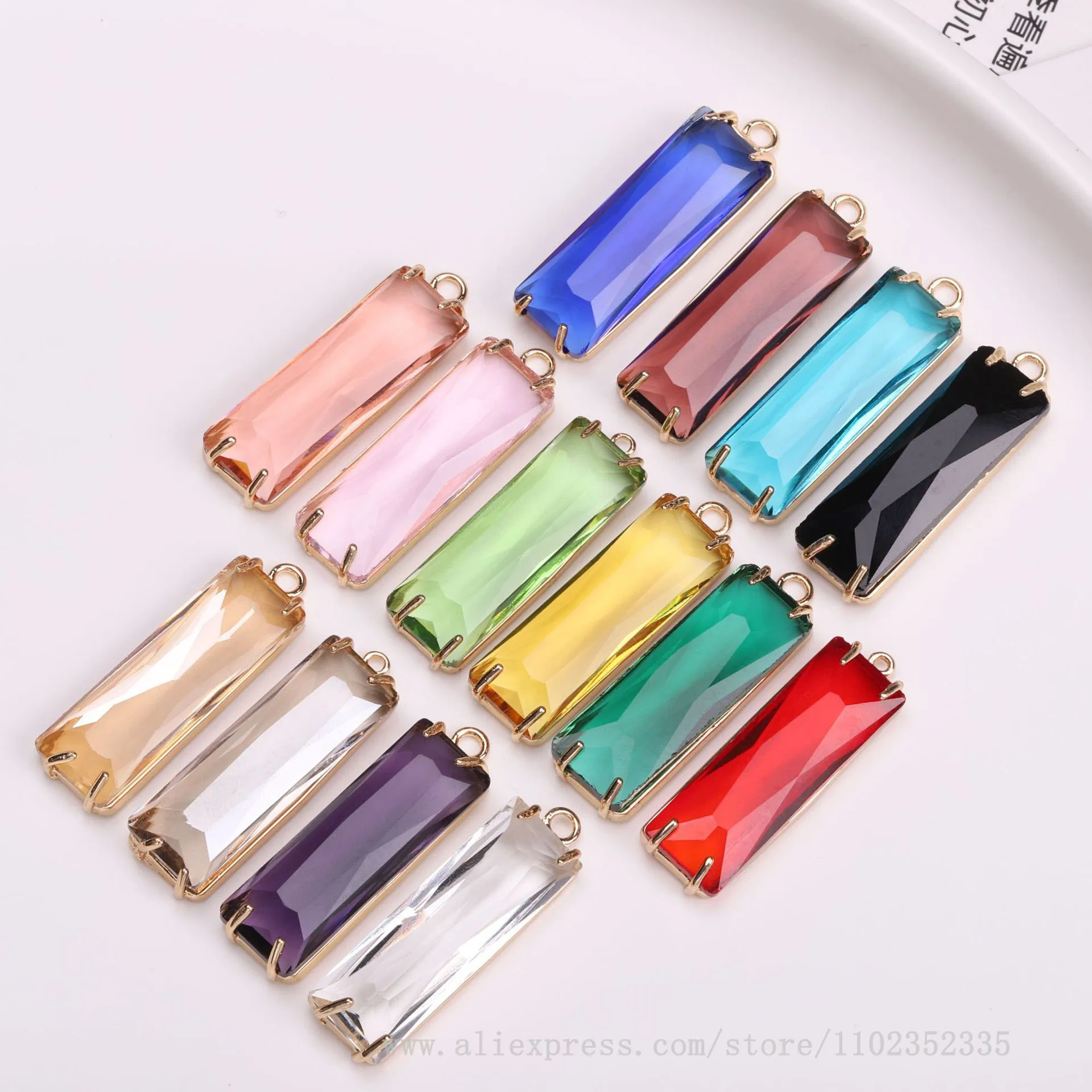 10pcs/ Bag  DIY Handmade Accessories Copper Claws Colored Crystal Glass Rectangular Earrings Necklace Pendant