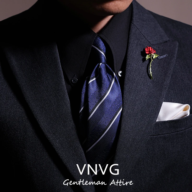 

High Quality British Style Blue Striped Pattern Men's Tie Business Banquet Shirt Accessory 6CM Narrow Version Hand Knotted Tie
