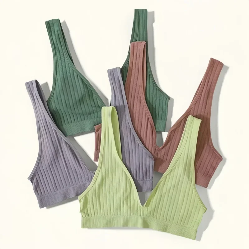 Reggiseni push up con scollo a V per donna Reggiseno senza cuciture Lingerie sexy Donna Schiena bassa Bralette a costine Intimo per il sonno Reggiseno sfoderato Crop Top