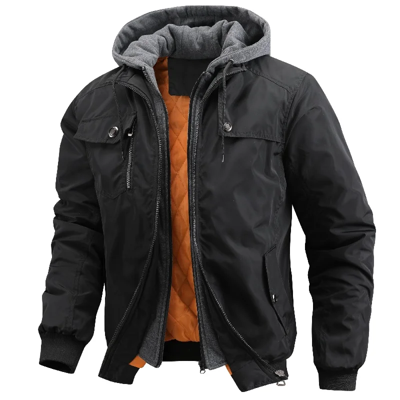 Men Hooded Jacket Autumn Winter Fake Two Pieces Hoodie Man Jackets Coats Fashion Streetwear Casual Windbreaker Outwear Clothing