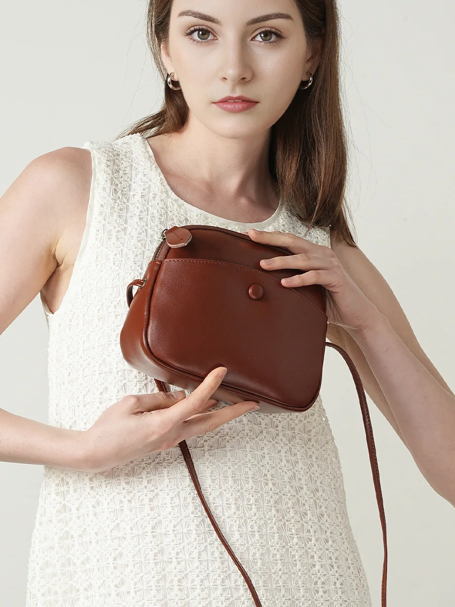 YANATARI Mini Small Genuine Leather Vintage Bag Crossbody Bag Luxury Mobile Phone Shoulder Bag Women Mobile Bag for Women view 4
