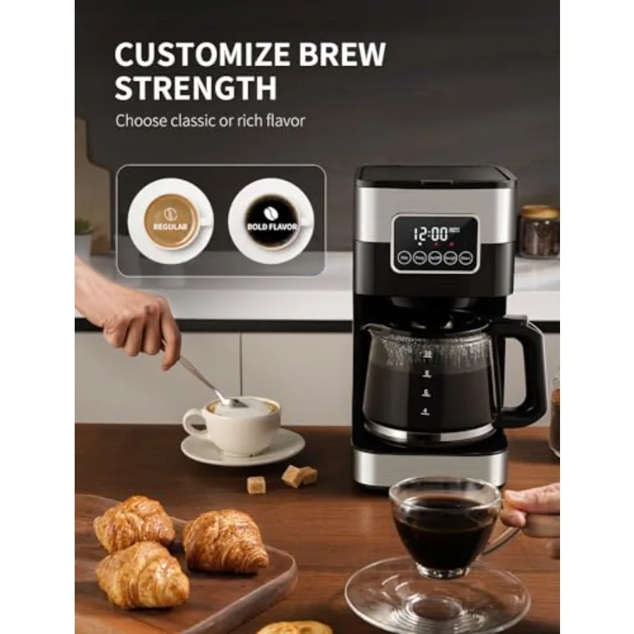 10カップのプログラム可能なコーヒーメーカー、通常の濃い煎り設定付き、家庭およびオフィスでの使用に最適、自動シャットオフ機能と永久保存機能付き